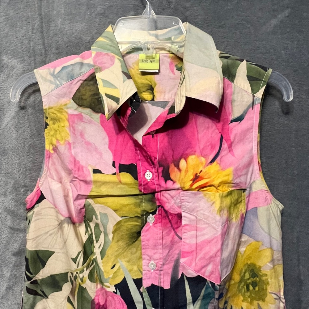 Craig Taylor Tropical Floral Shirt Dress Art To Wear Resort Cottagecore XS - Picture 2 of 9